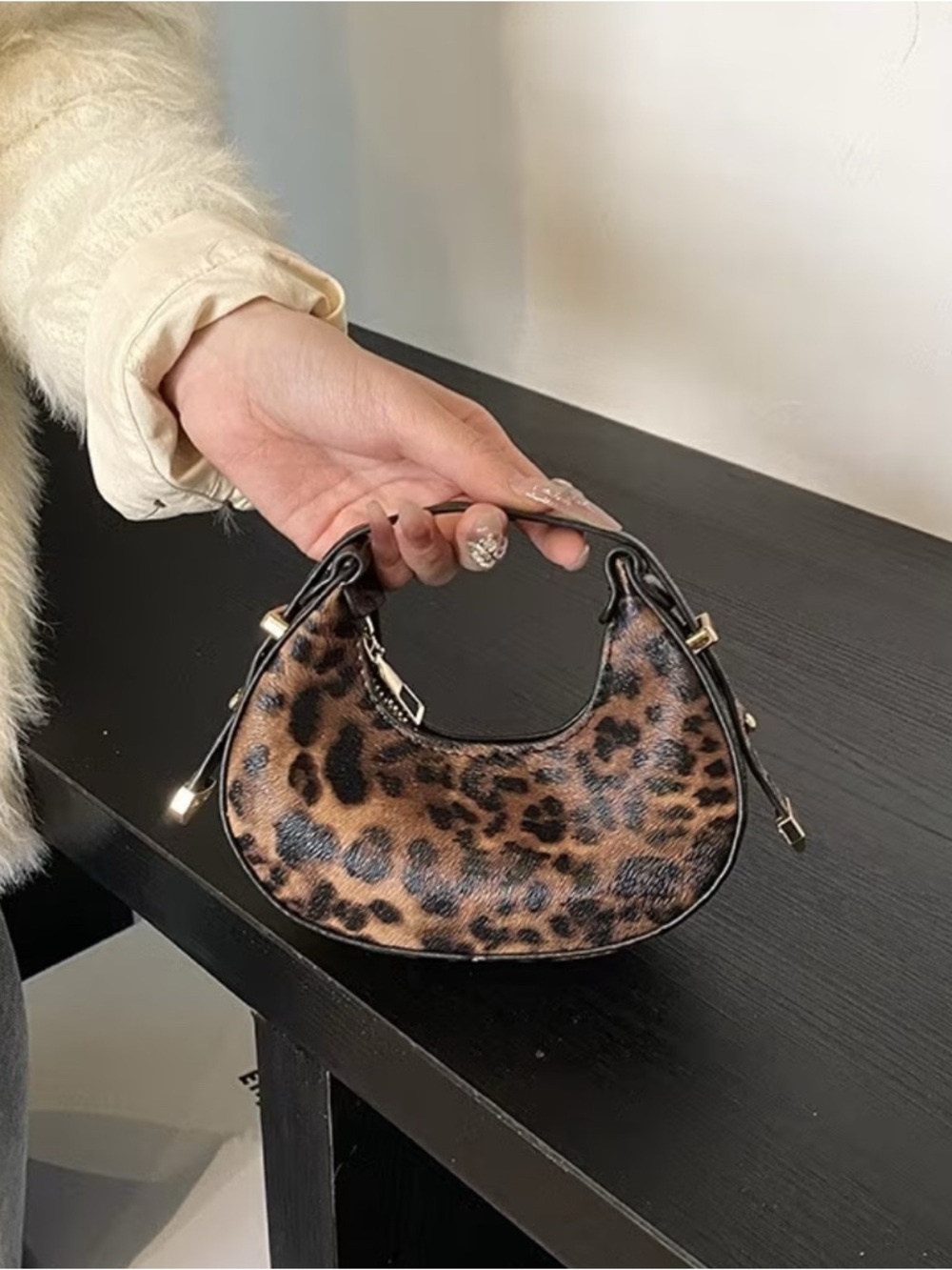 Leopard Print Mini Shoulder Bag with Gold Hardware
